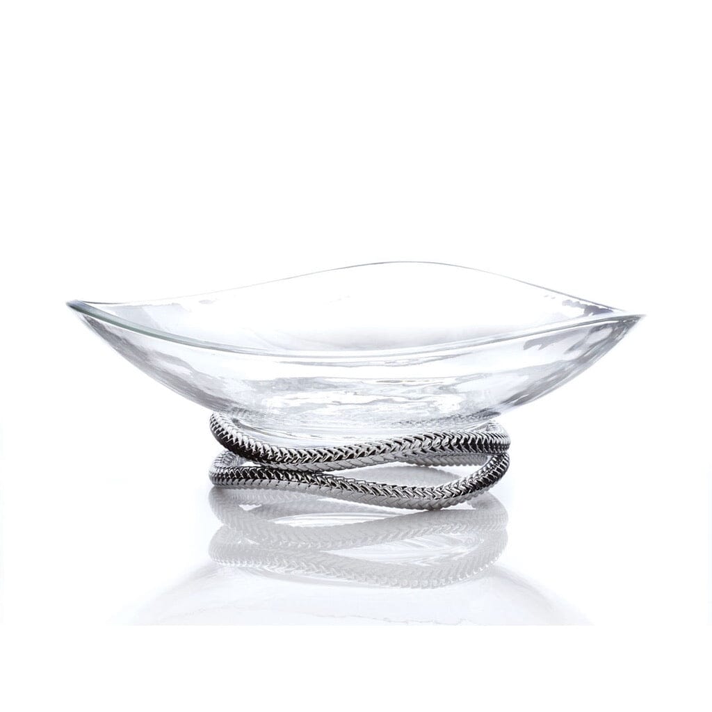 Nambe Sleek Curved Glass Braid Centerpiece Bowl with Chrome Plate Base