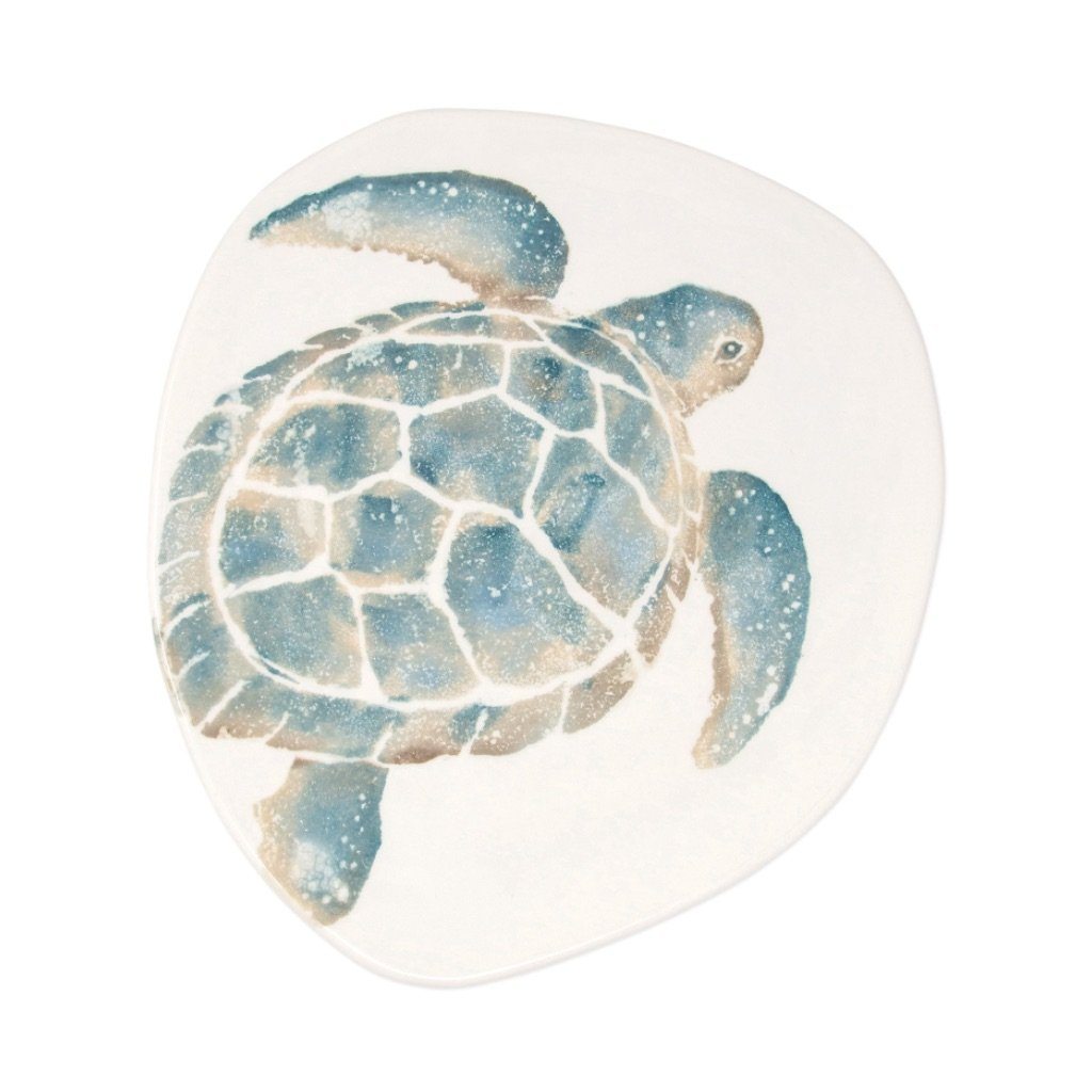 Italian Handmade Vietri Tartaruga Dinner Plate with Hand - painted Sea Turtle