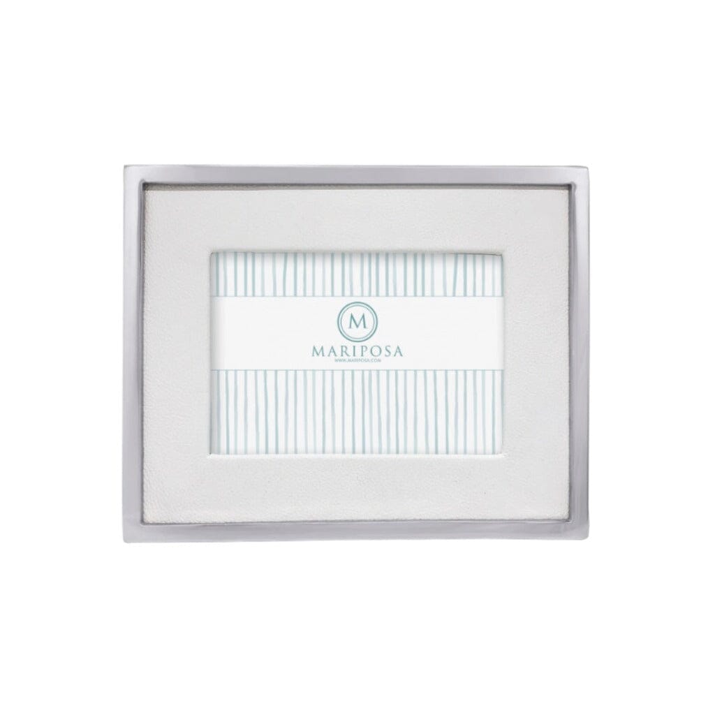 Mariposa 5 x 7 Picture Frame Crafted from White Leather with a Metal Border