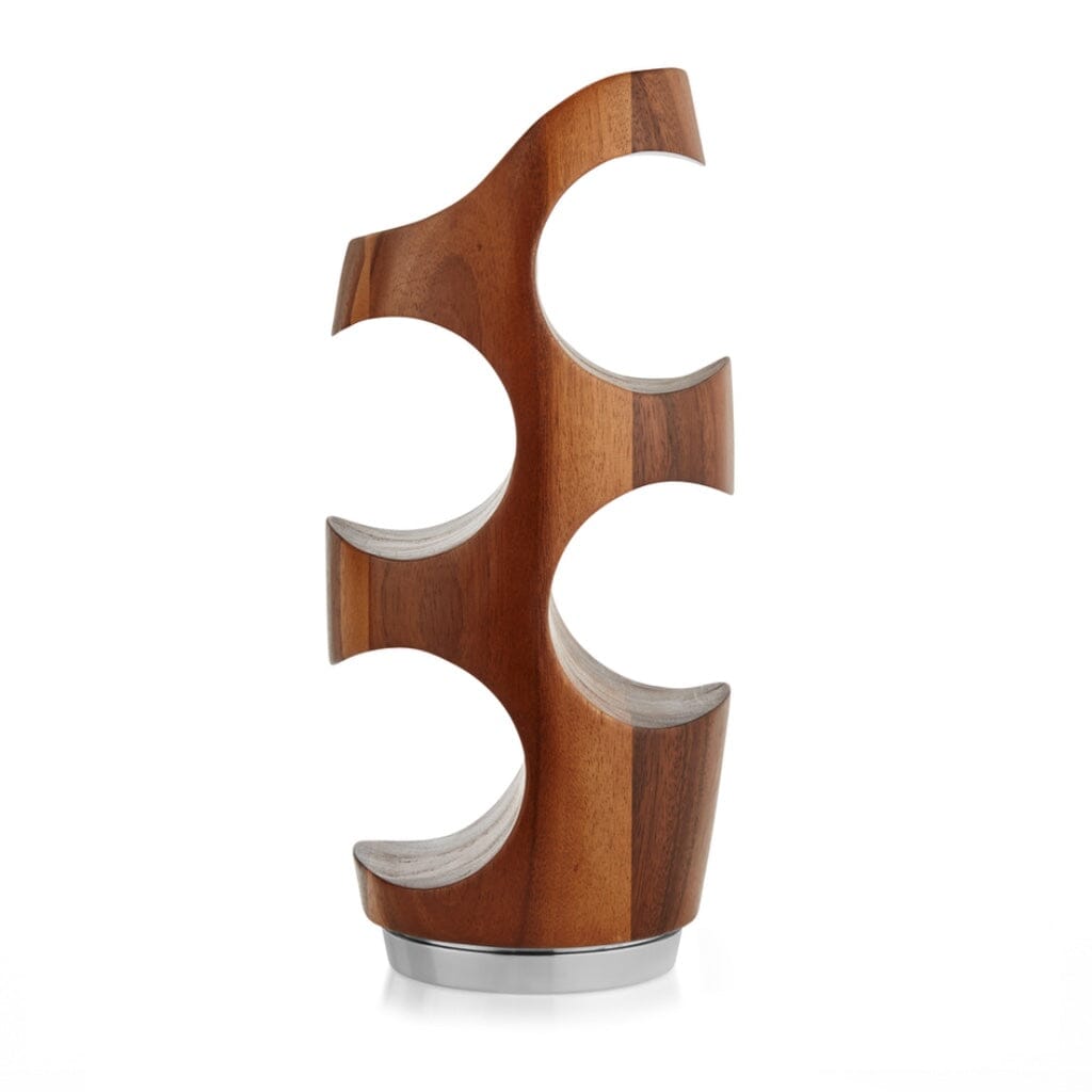 Exquisite Nambe Vie Acacia Wood Wine Rack with Nambe Alloy Base