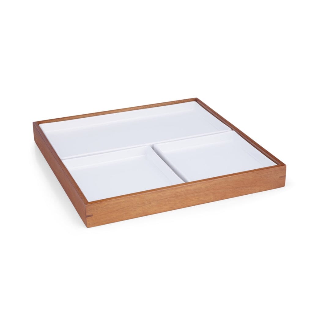 Nambe Duets Oversized Classic Japanese Lunch Box in Acacia Wood and White Porcelain