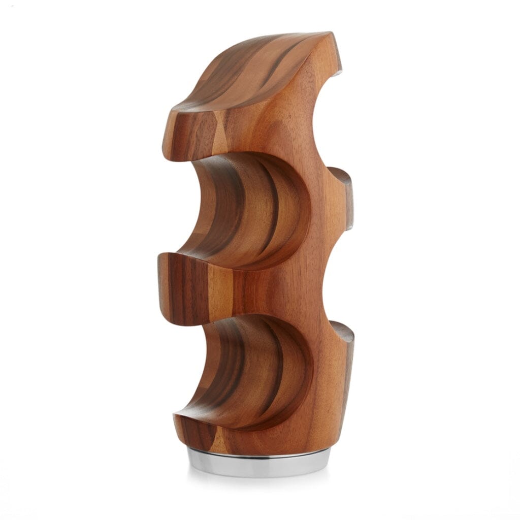 Exquisite Nambe Vie Acacia Wood Wine Rack with Nambe Alloy Base