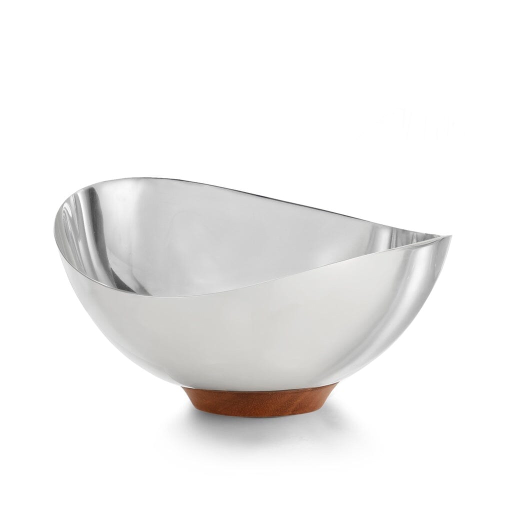 Nambe Pulse Stainless Steel and Acacia Wood Nut Serving Bowl