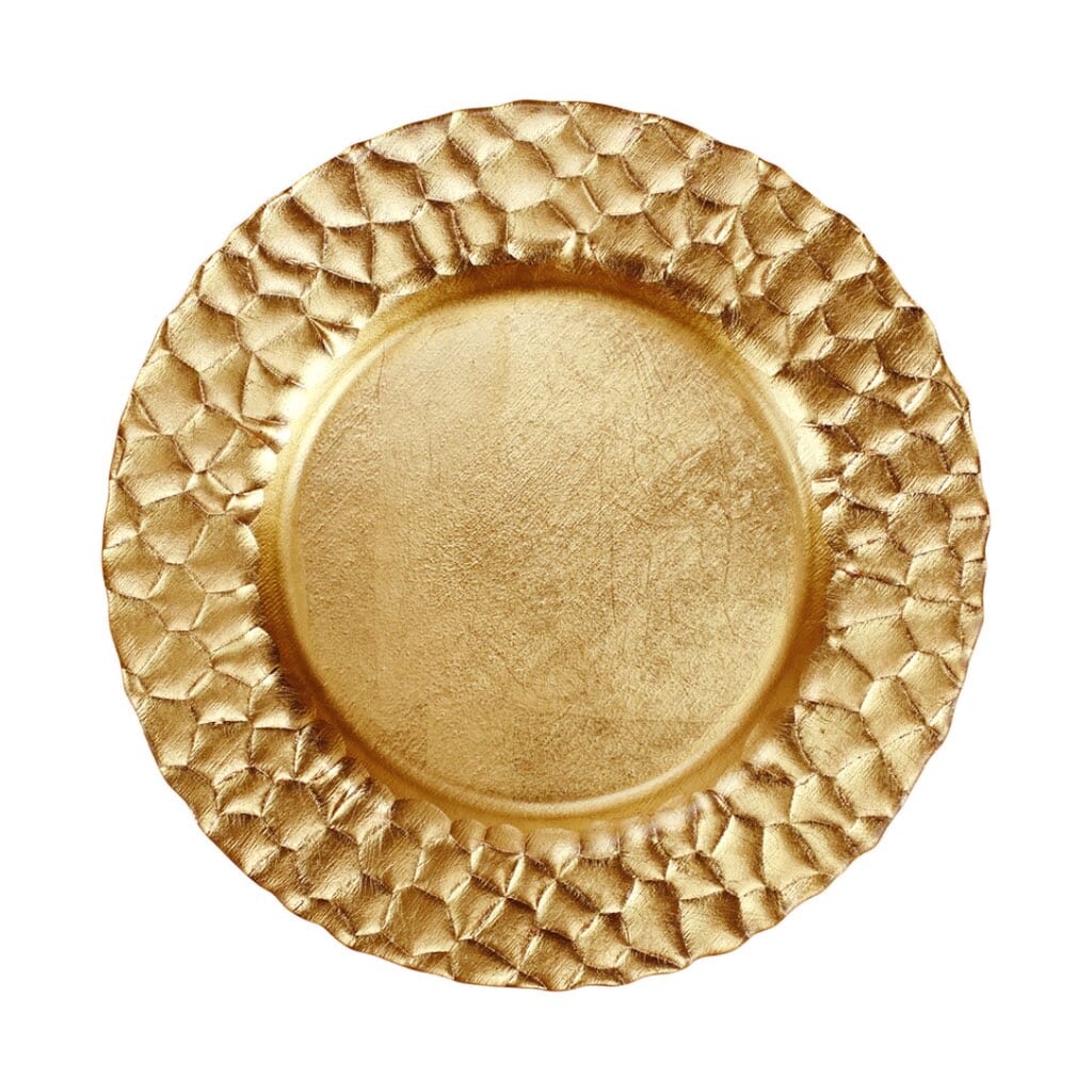 Vietri Rufolo Mouth-Blown Glass Charger with Stunning Gold Honeycomb Pattern for Dinner Table Service
