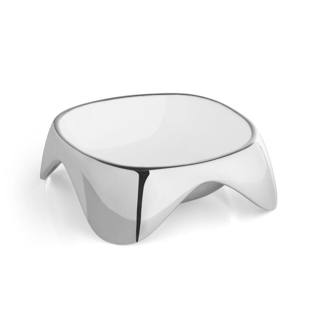 Nambe Medium Square Pet Bowl with Enamel Interior and Non - Slip Grips