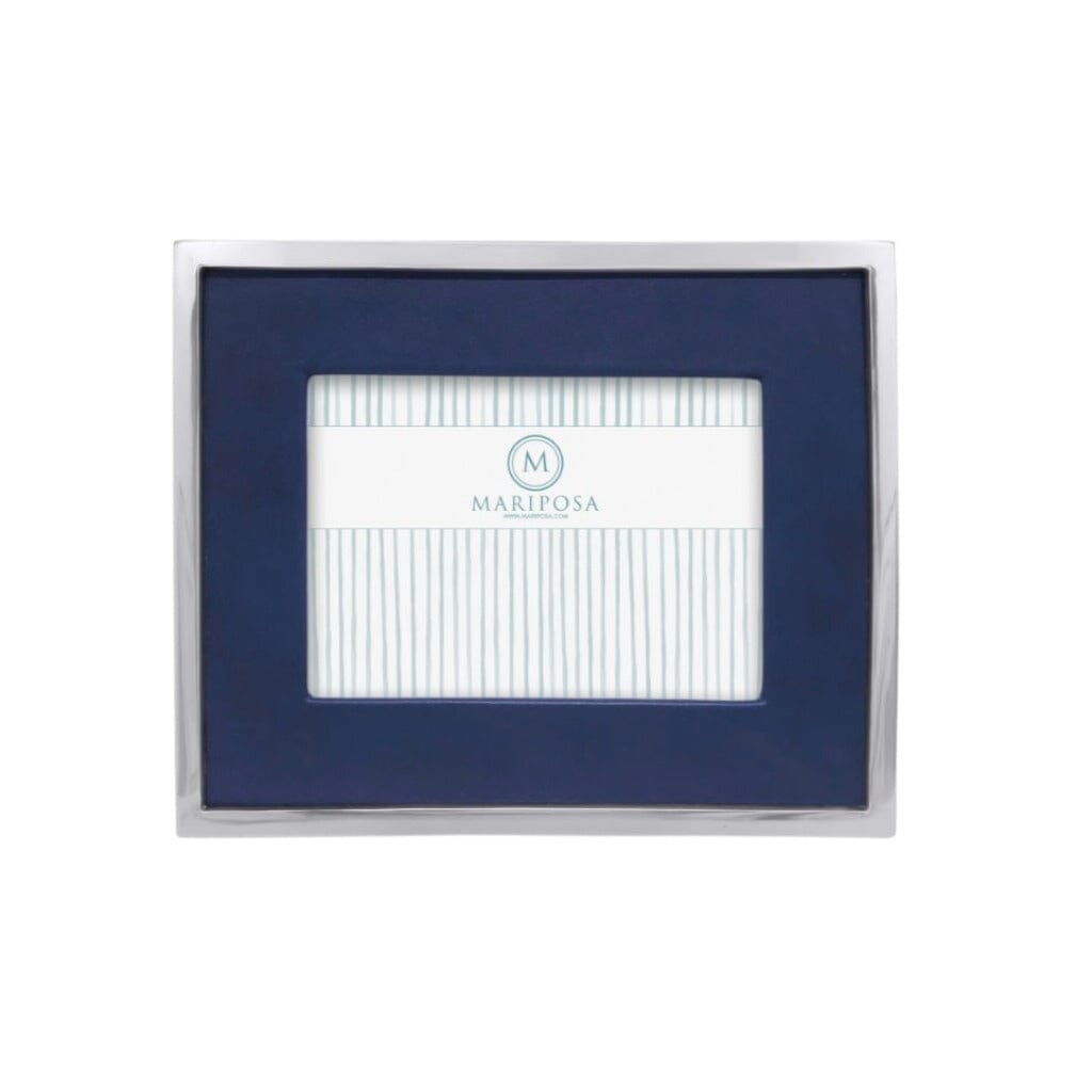 Exquisite Mariposa 5 x 7 Picture Frame Crafted from Blue Leather with a Metal Border