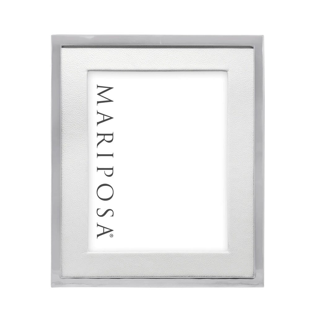 Exquisite 8 x 10 Mariposa White Leather Frame with Metal Border
