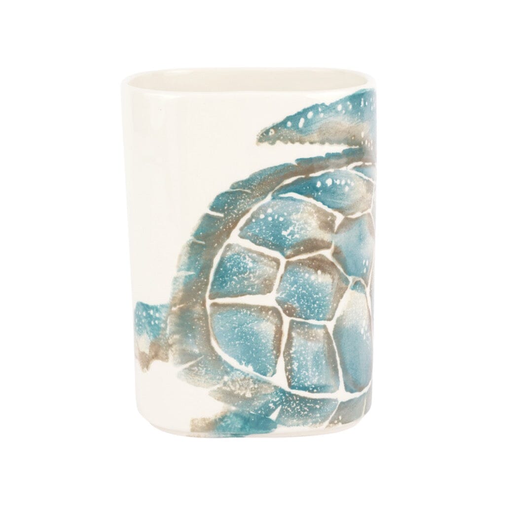 Exquisite Hand - painted Vietri Tartaruga Utensil Holder with Sea Turtle Design