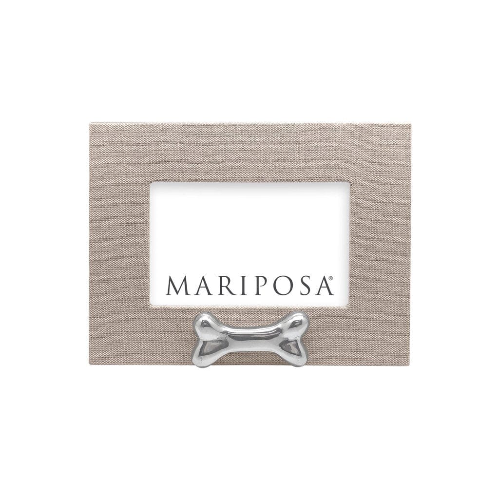 Mariposa Hand - crafted Natural Linen Picture Frame with Dog - Bone Design for Horizontal 4 x 6 Photos