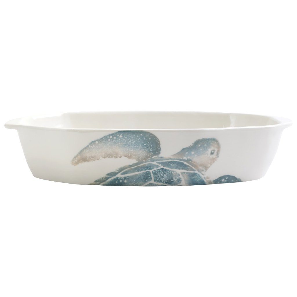 Vietri Hand - painted Rectangular Baking Dish with Artistic Baby Sea Turtle Design