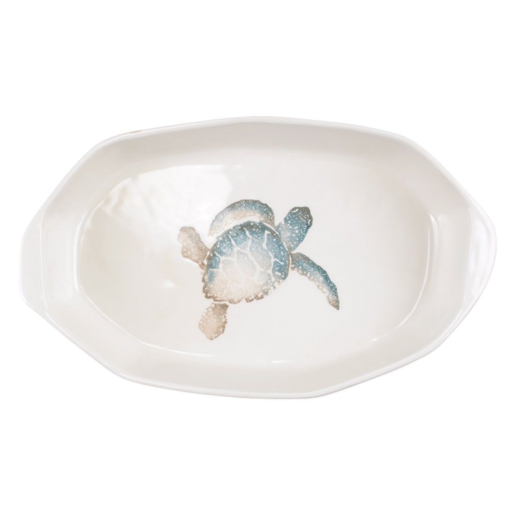 Vietri Hand - painted Rectangular Baking Dish with Artistic Baby Sea Turtle Design