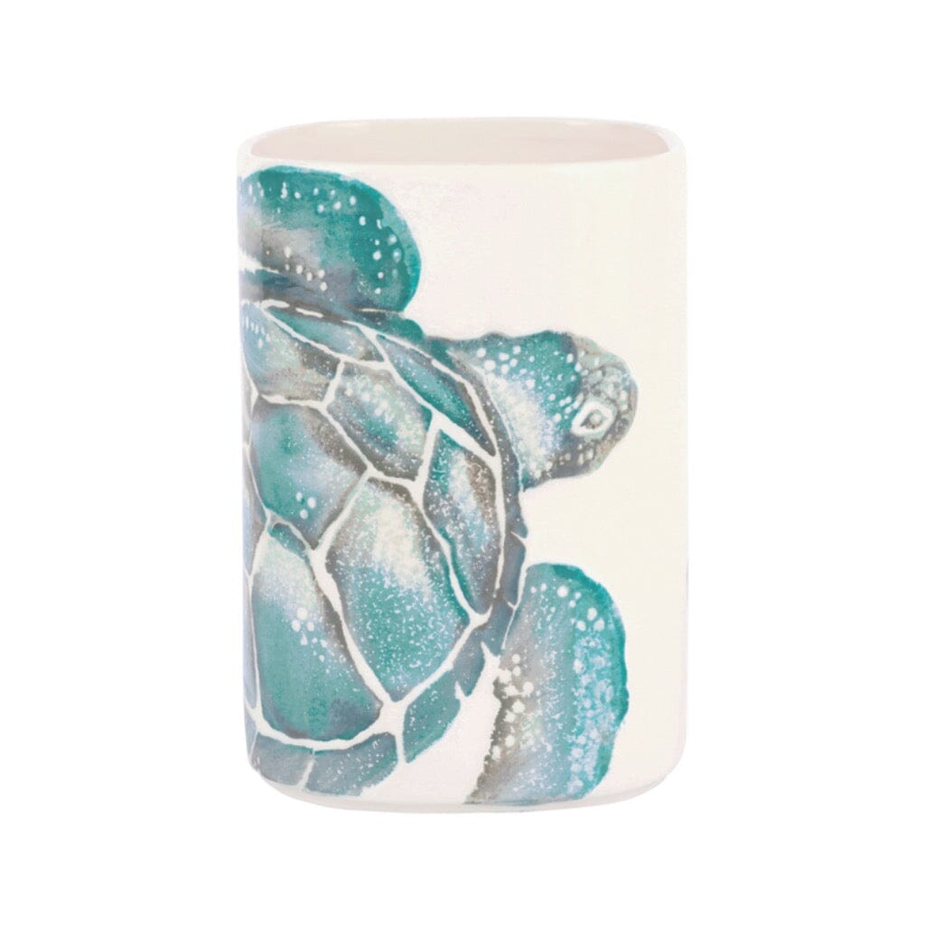 Exquisite Hand - painted Vietri Tartaruga Utensil Holder with Sea Turtle Design