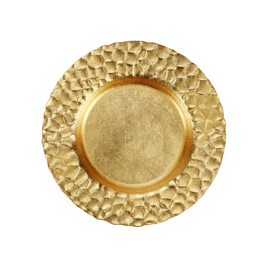 VIETRI Rufolo Brand Gold-Colored Mouth-Blown Glass Honeycomb Pattern Salad Plates for Dining