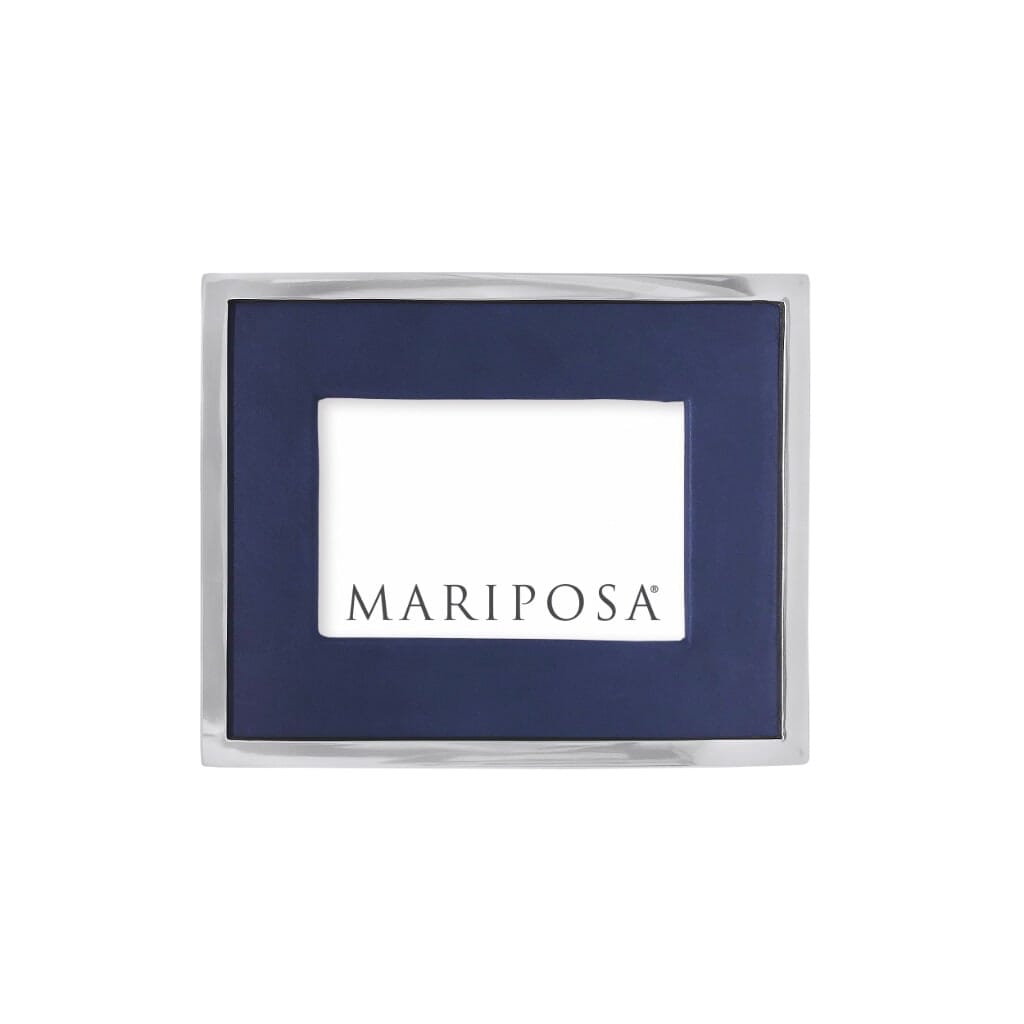 Exquisite Mariposa 4 x 6 Blue Leather Frame with Metal Border