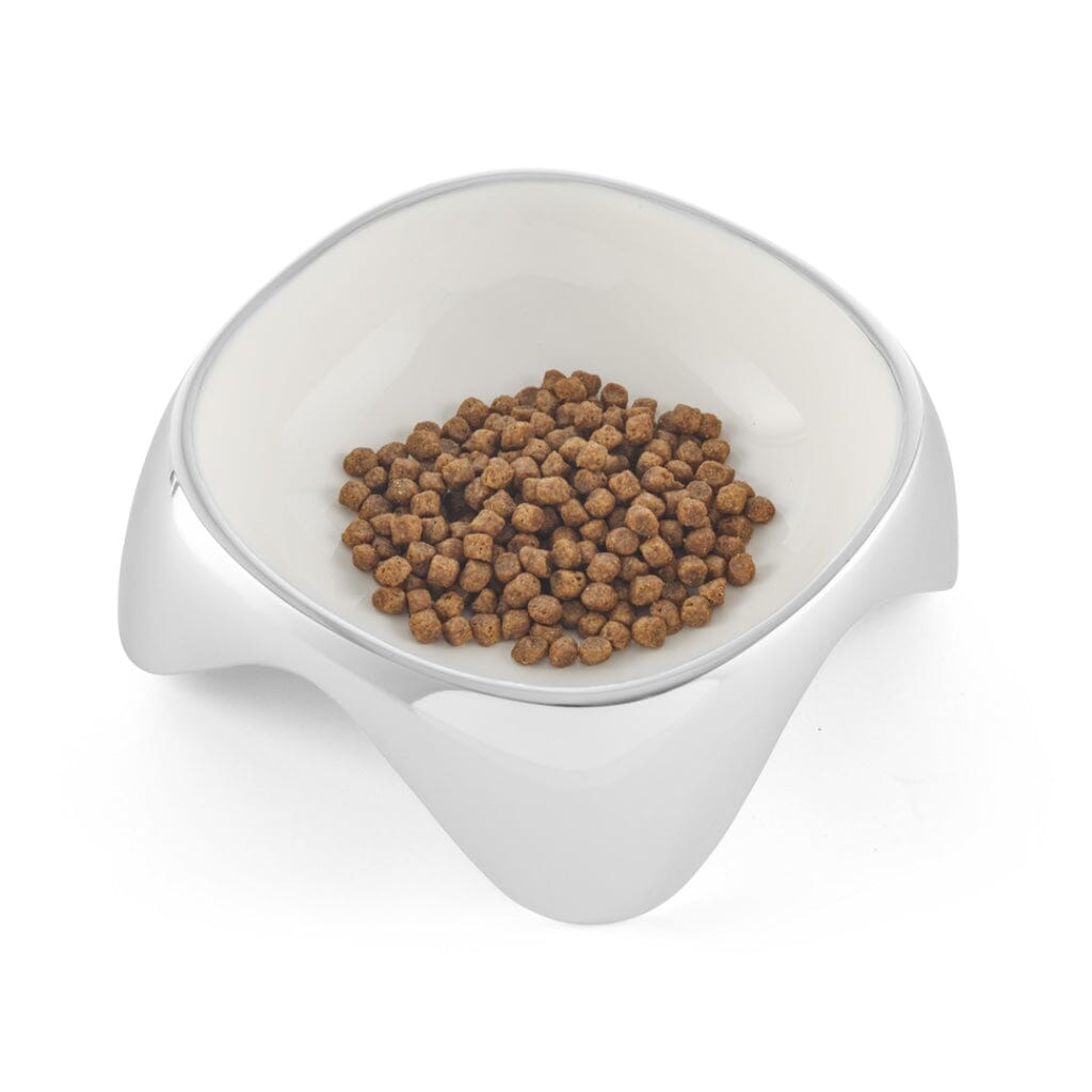 Nambe Medium Square Pet Bowl with Enamel Interior and Non - Slip Grips