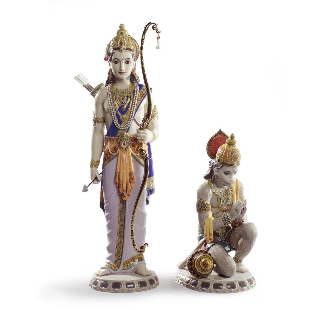 Limited Edition 1800 Lladro Handmade Porcelain Lakshman And Hanuman Figurine