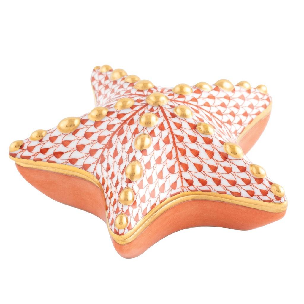 Handmade Herend Porcelain Starfish Box with 24Kt Gold Accents