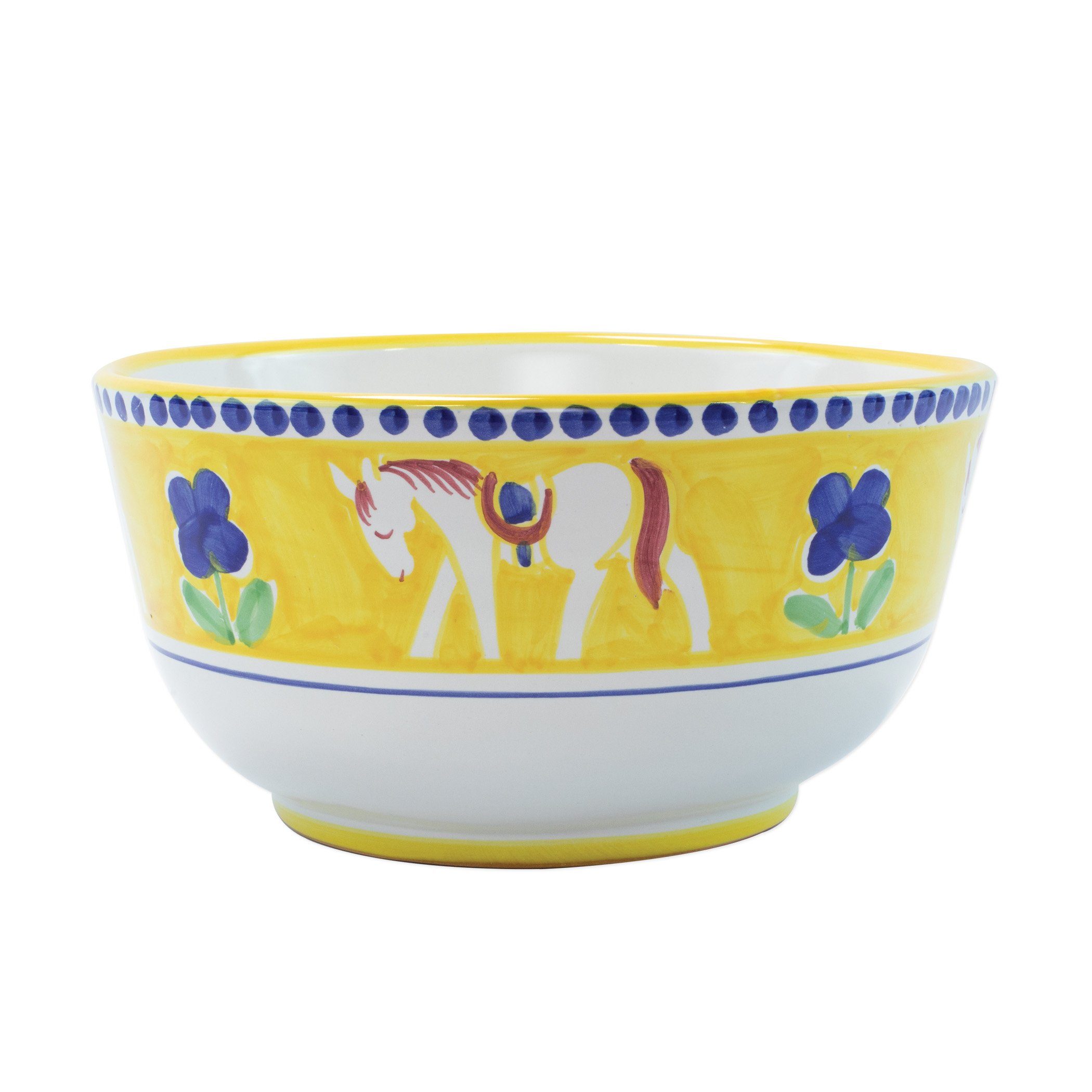Vietri Hand - painted Campagna Cavallo Deep Serving Bowl with Yellow and Blue Design