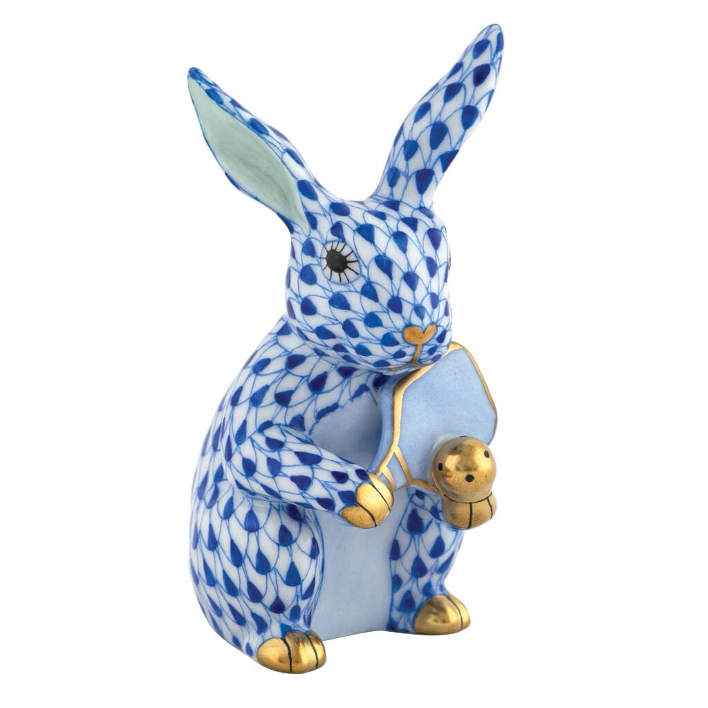 Handmade Herend Porcelain Pickleball Bunny Figurine - A Whimsical Gift