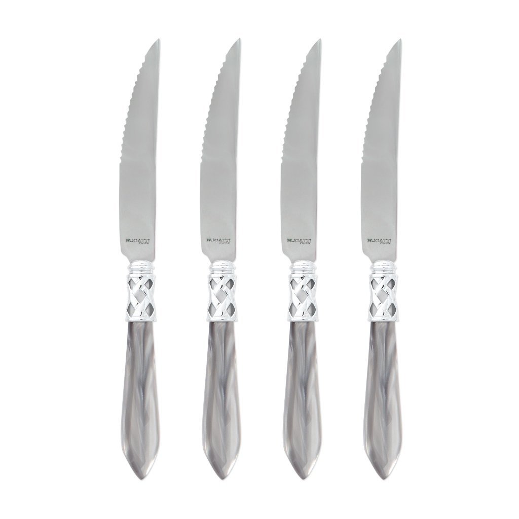 Vietri Aladdin Set of 4 High - Glossy Chrome Finish Steak Knives for Sophisticated Dining