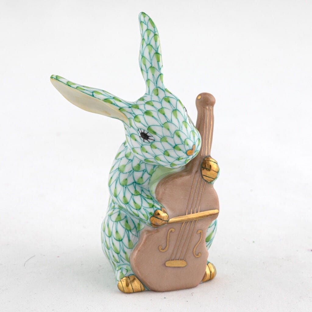 Herend Handmade Porcelain Cello Bunny Figurine for Charming Decor