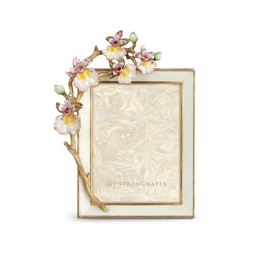 Exquisite Hand - Enameled Jay Strongwater Kelsey Orchid 3x4 Flora Frame