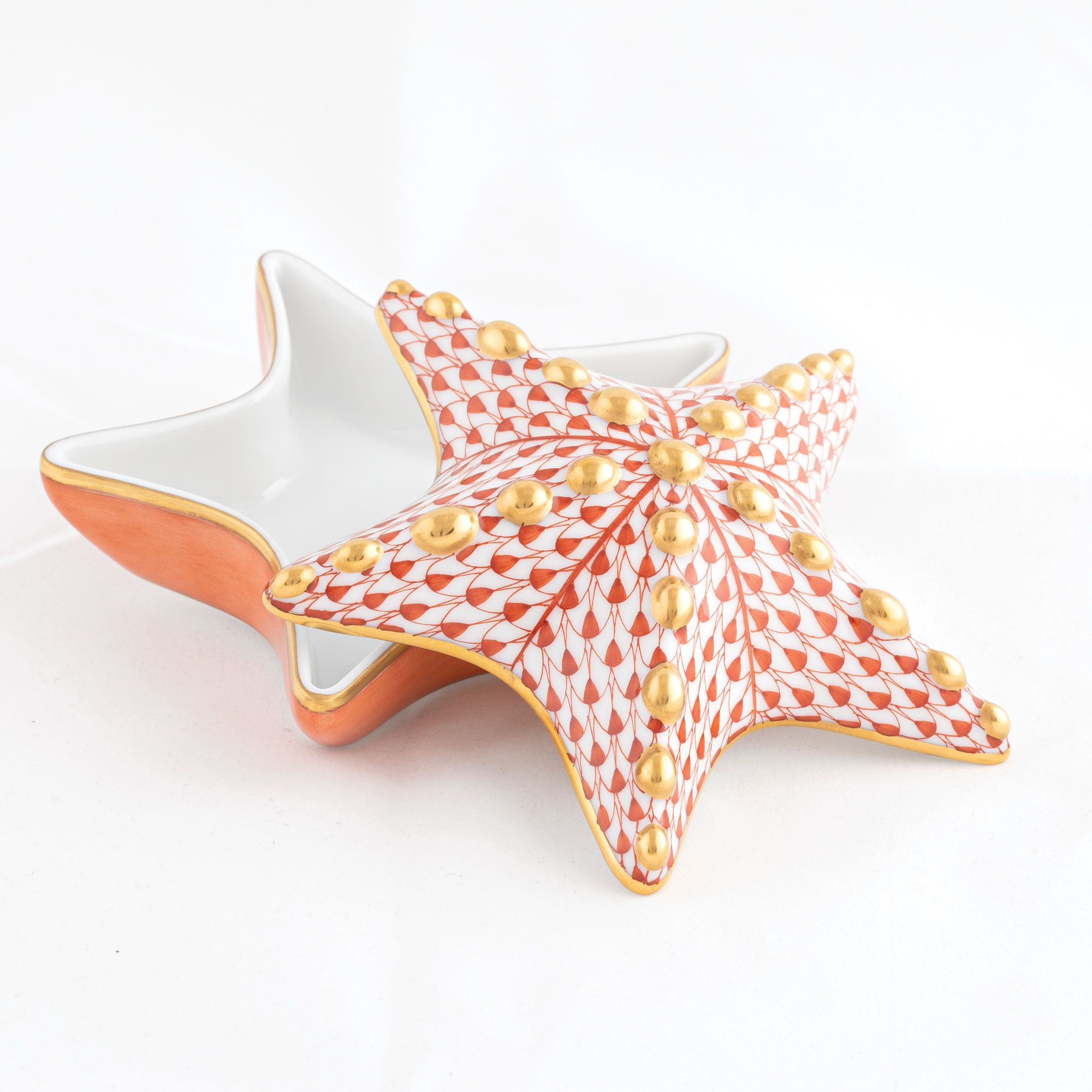 Handmade Herend Porcelain Starfish Box with 24Kt Gold Accents