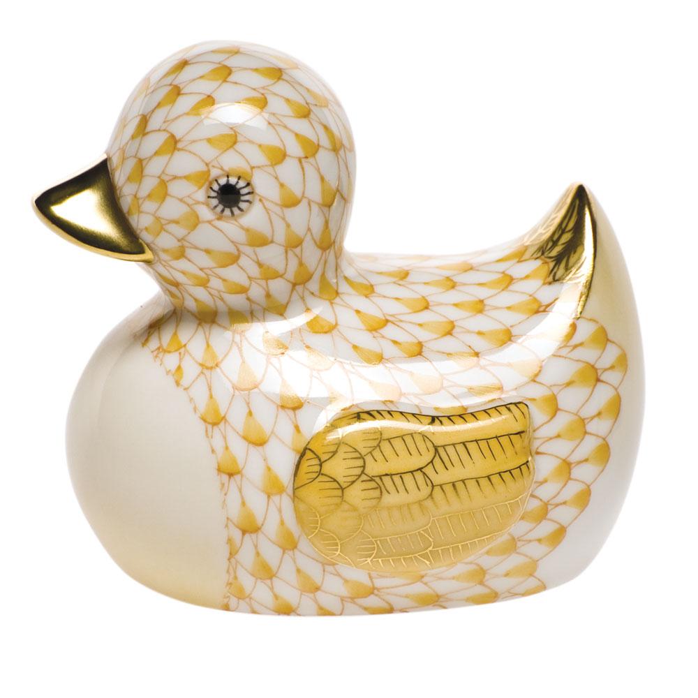 Handmade Herend Porcelain Rubber Ducky Figurine with Hand - painted Details