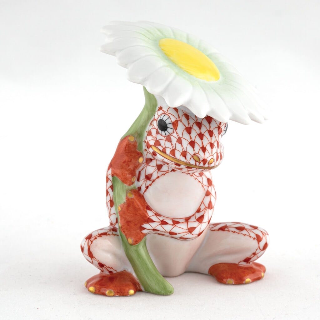 Exquisite Handmade Herend Porcelain Flower Frog Figurine