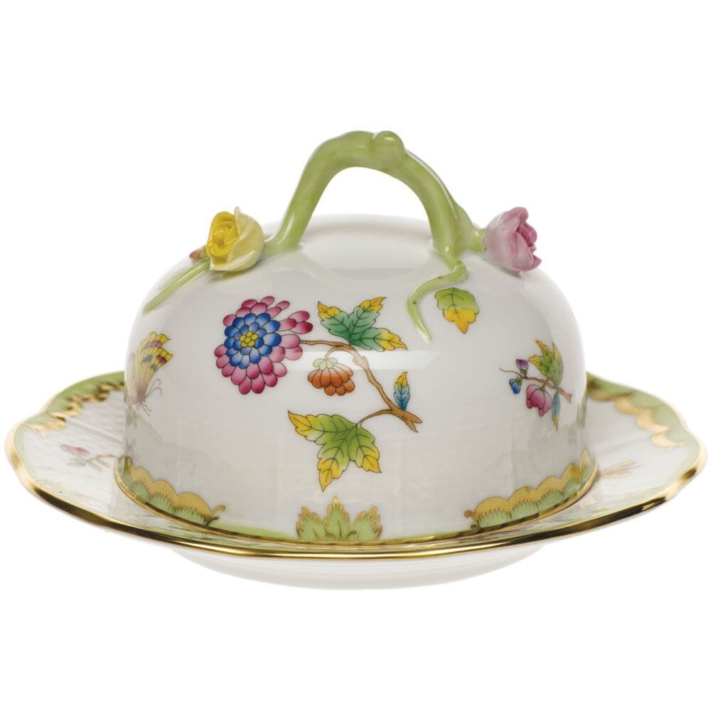 Exquisite Hand - painted Herend Queen Victoria Pattern Covered Butter Dish