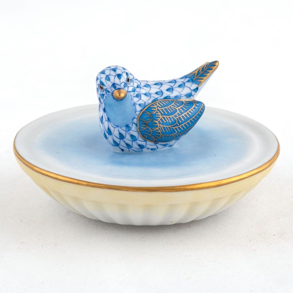 Handmade Herend Porcelain Figurine of a Bird Enjoying a Bath