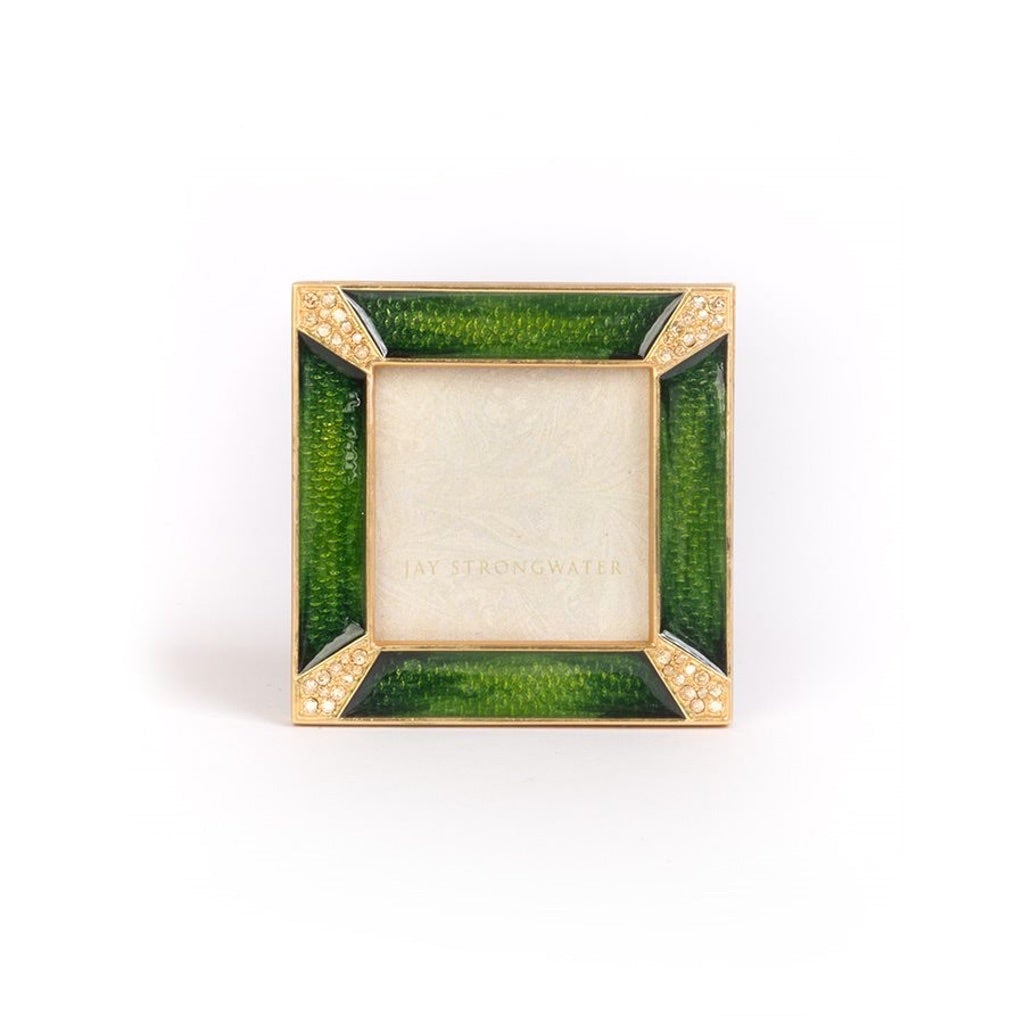 Jay Strongwater Emerald Green Leland Pave Corner Square Picture Frame, 2 - Inch