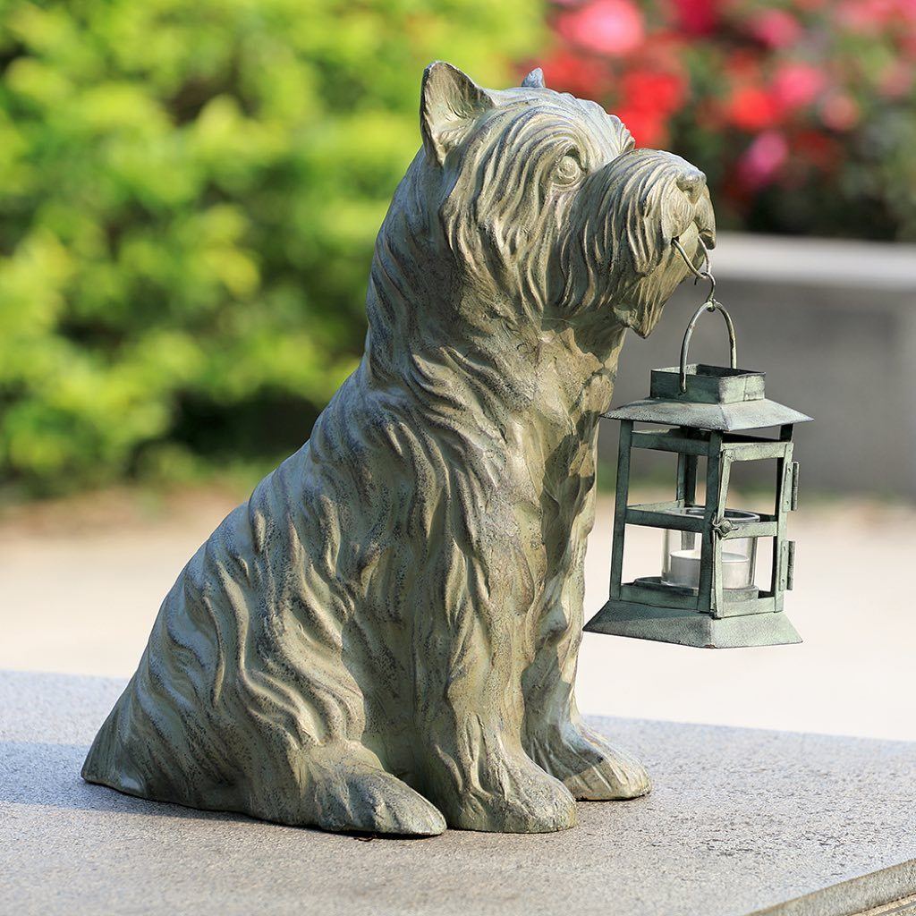 SPI Decorative Garden Lantern Sculpture Featuring a Patient Pooch