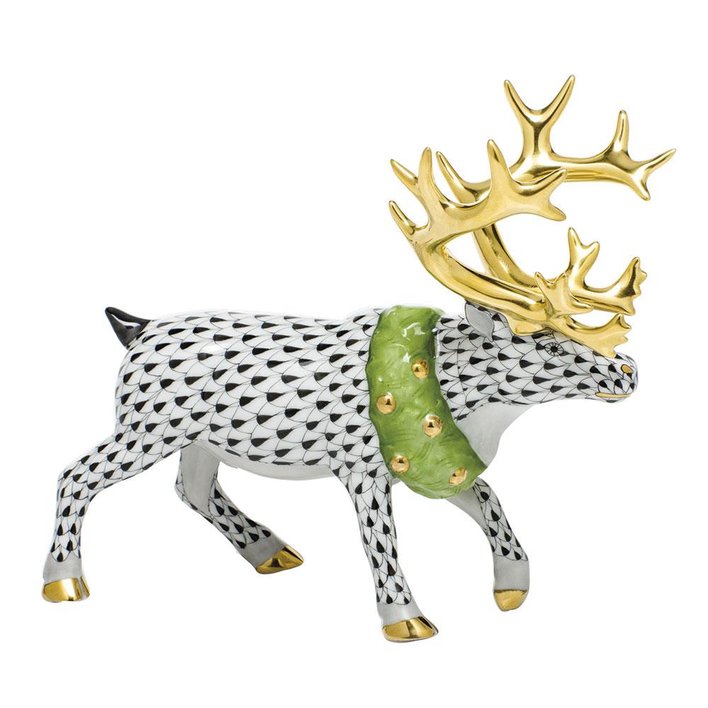 Exquisite Hand - painted Herend Holiday Reindeer Porcelain Figurine