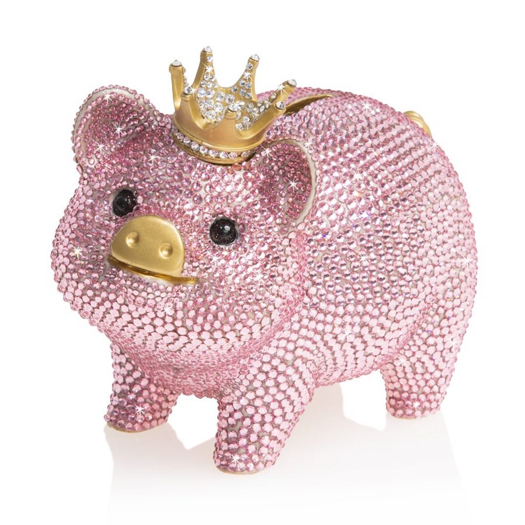Jay Strongwater Gatsby-Style Pave Piggy Bank with Gold-Finished Crown