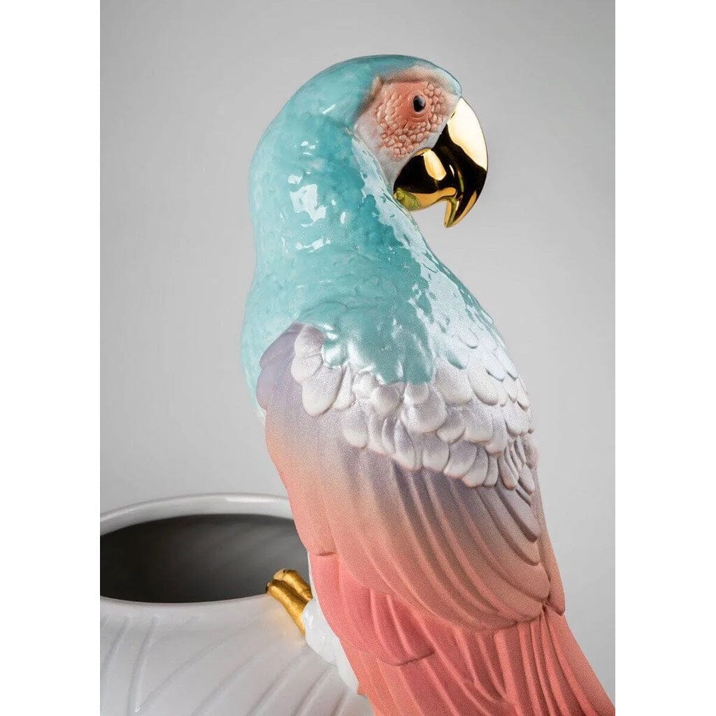 Red Lladro Handmade Porcelain Macaw Bird - Shaped Vase