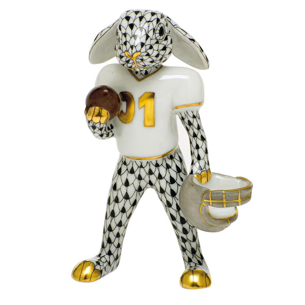 Collectible Herend Hand - painted Porcelain Football Bunny Figurine for Decor