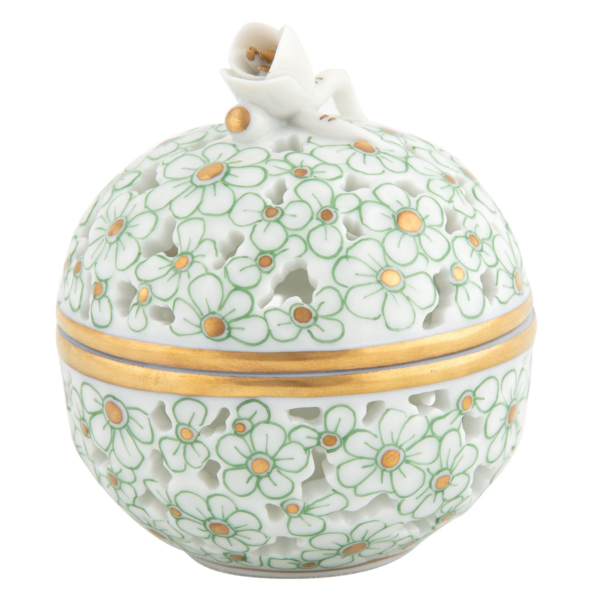 Herend Handmade Openwork Ball Porcelain Figurine With Bud