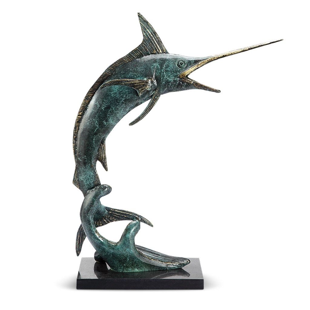 2019 Handcrafted Retro Brass Predatory Marlin Sculpture for Home or Office