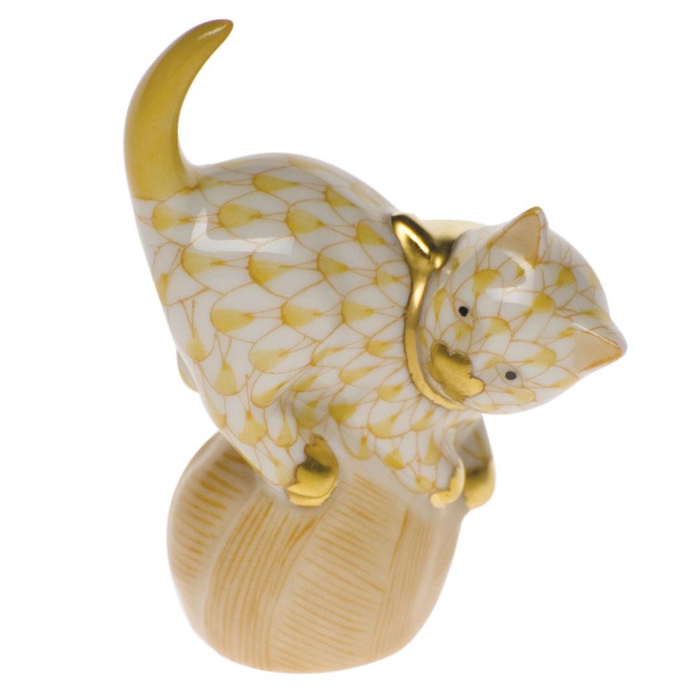 Exquisite Handmade Herend Mischievous Cat Porcelain Figurine