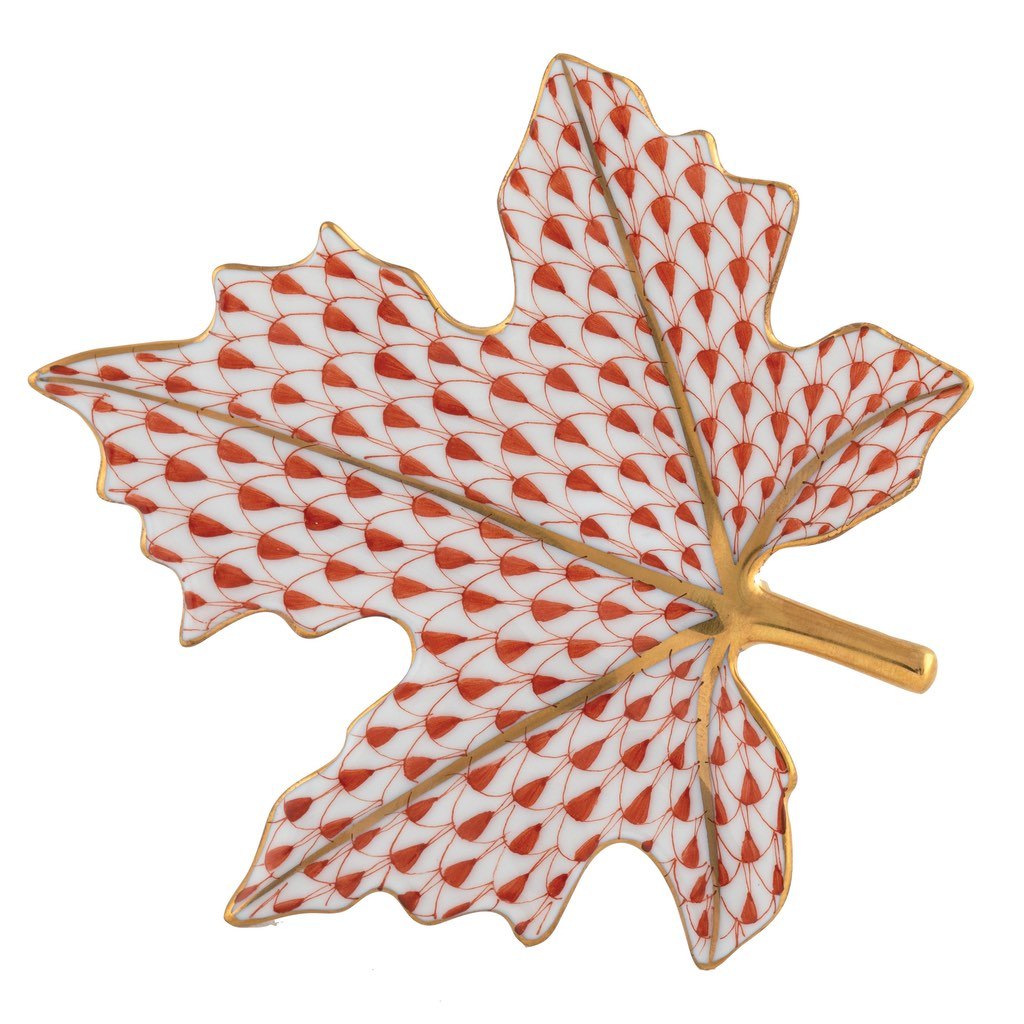 Exquisite Herend Hand - painted Maple Leaf Porcelain Figurine