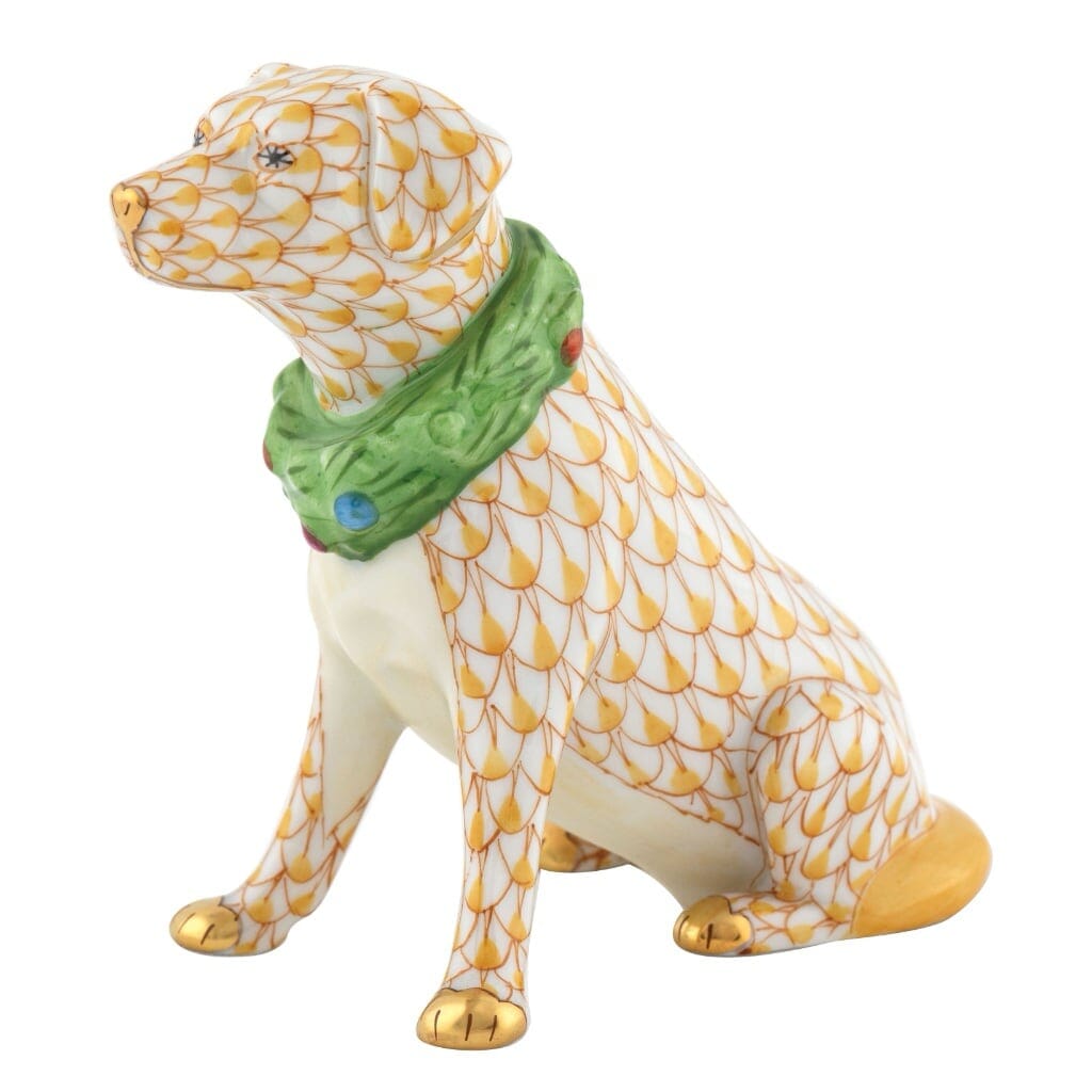 Herend Handmade Porcelain Holiday Dog Figurine for Christmas Decor