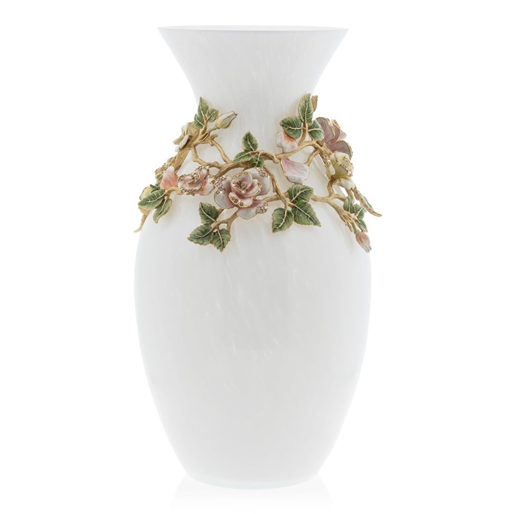 Jay Strongwater's Exquisite Gabrielle Rose Handmade Grand Vase with 14K Gold Finish