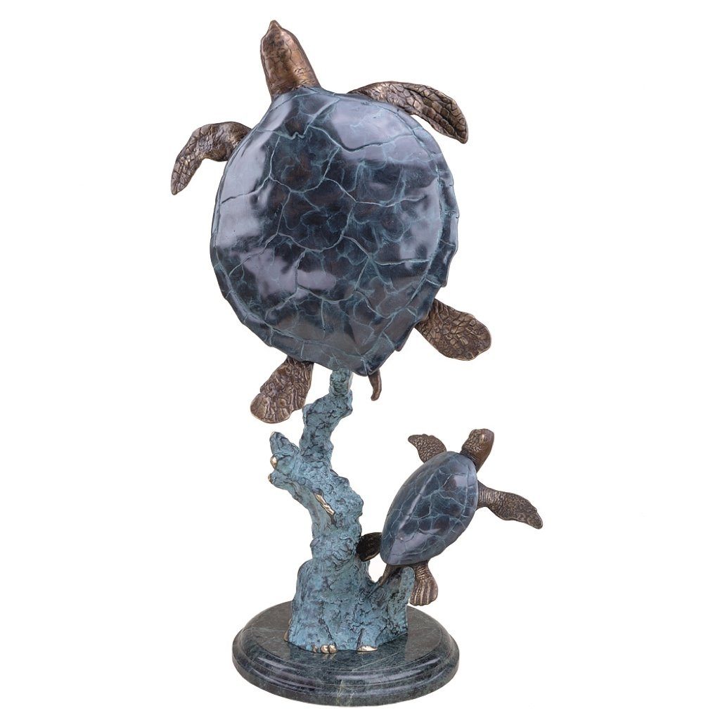 SPI Gallery Exquisite Brass Mother and Baby Sea Turtles Sculpture for Decorative Display