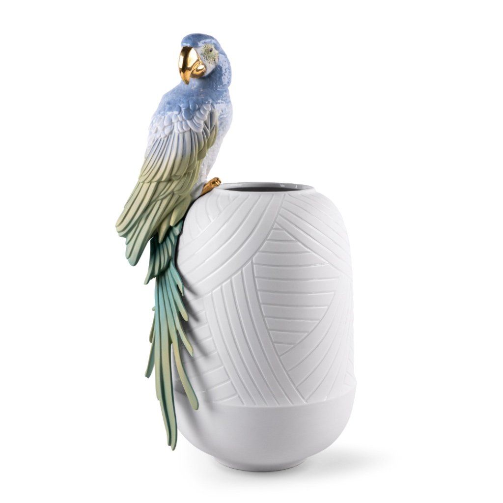 Exquisite Handmade Lladro Porcelain Decorative Macaw Bird-shaped Vase