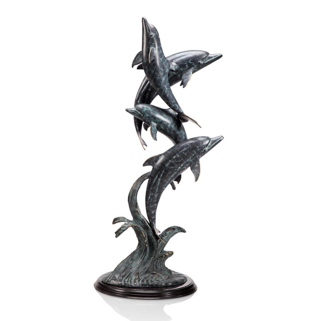 SPI Gallery Hand - crafted Oceanic Ballet Brass Dolphin Quartet Sculpture