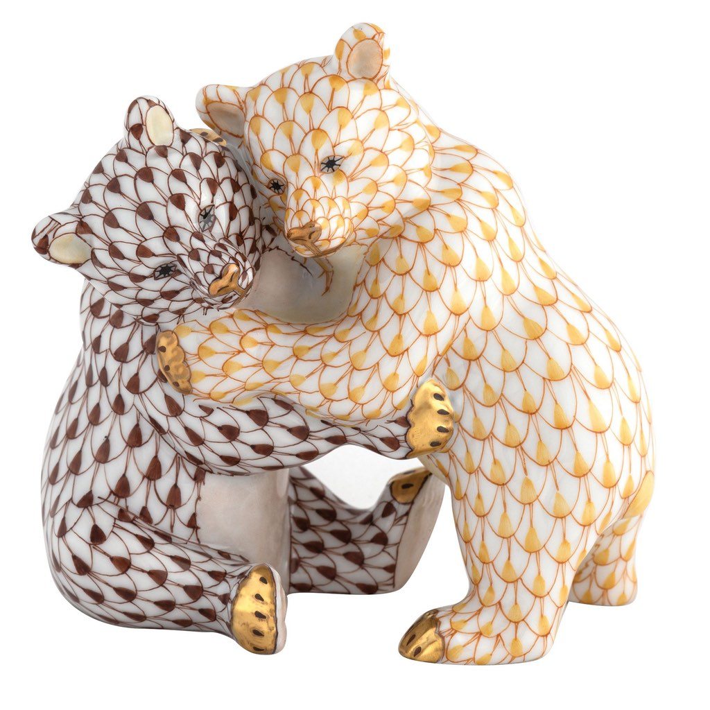 Handmade Hungarian Herend Porcelain Bear Hug Figurine