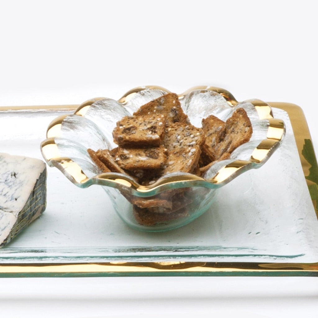 Exquisite Handmade Annieglass Ruffle Dip Bowl with 24k Gold/Platinum Trim