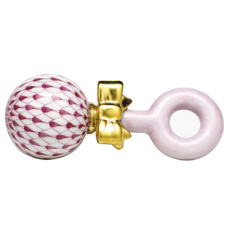 Handmade Herend Porcelain Baby Rattle with Traditional Fishnet Pattern
