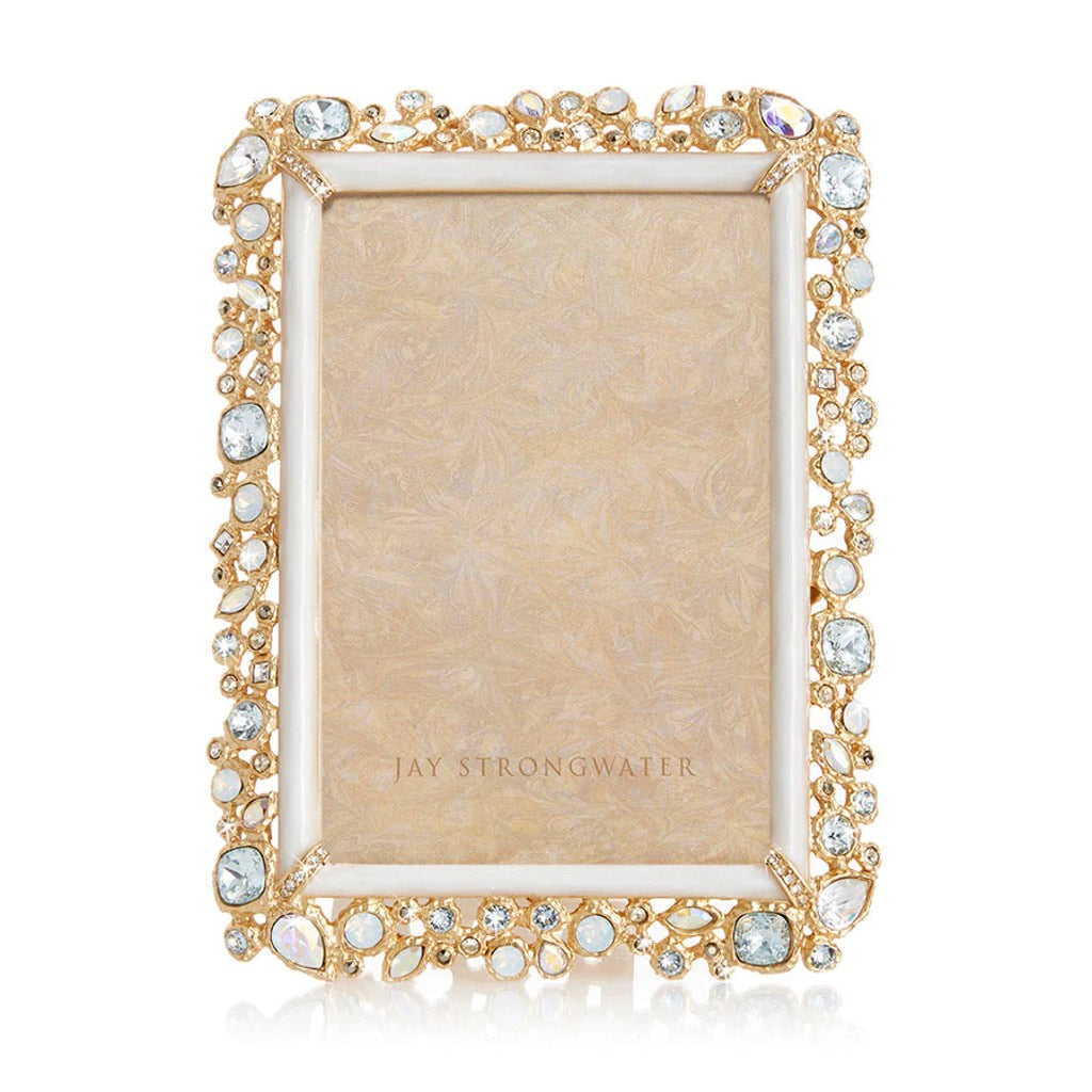 Jay Strongwater Hand - Enameled 4 x 6 White Opal Bejeweled Picture Frame